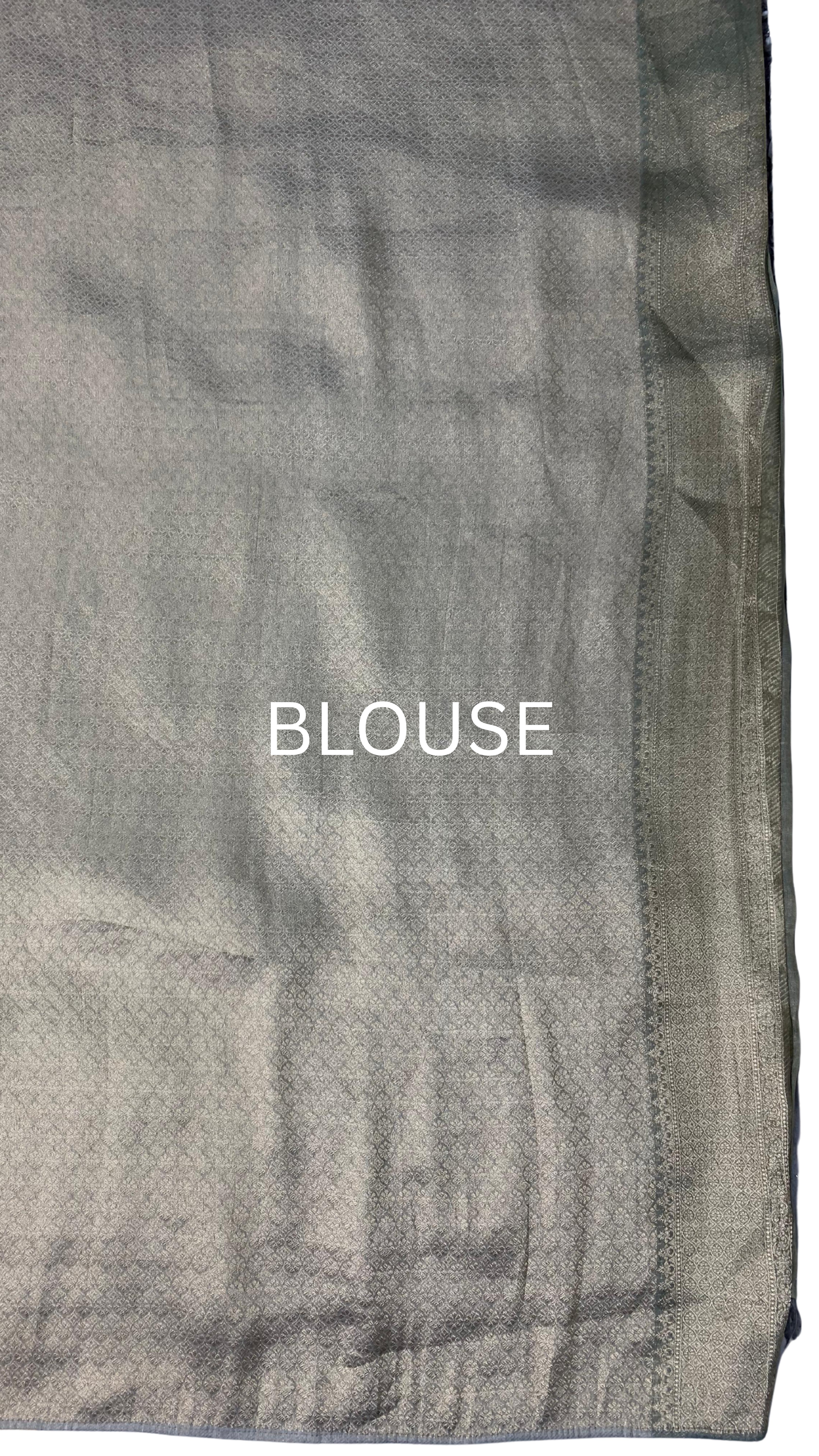 Muted Olive Gold Tissue Silk Saree Embellished with Zari, Cutdana & Zarkan Work